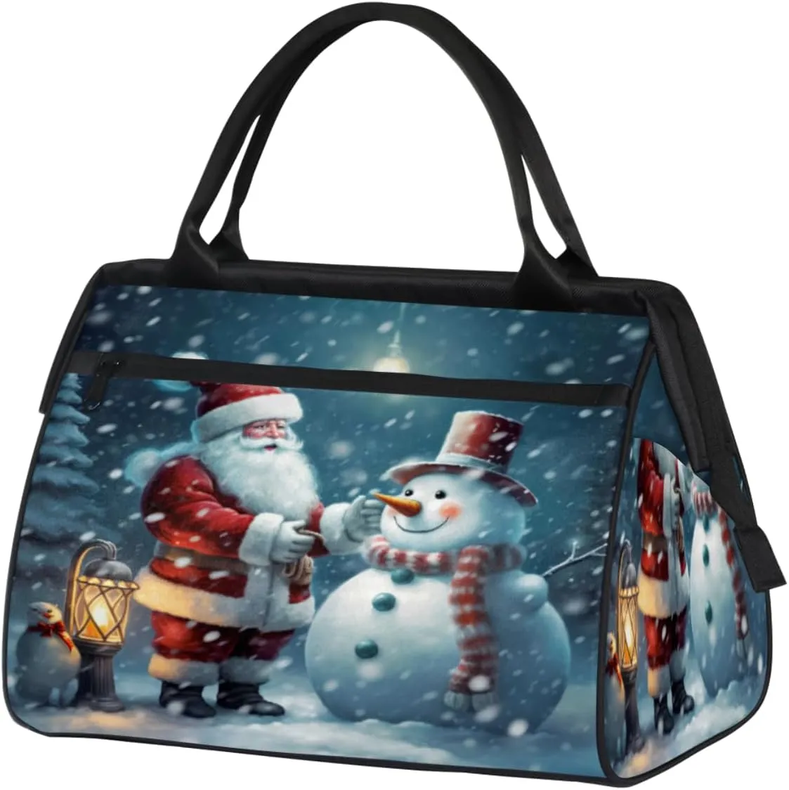 Christmas Santa Claus Oil Lamp Snowman Travel Duffle Bag, Waterproof Duffel Bag Weekender Overnight Carry On Bag Lightweight Sport Gym Bag for Men Women