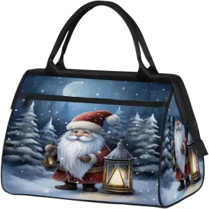 Christmas Santa Snowflakes Lamp Gym Bag for Women Men, Travel Sports Duffel Bag with Trolley Sleeve, Waterproof Sports Gym Bag Weekender Overnight Bag Carry On Tote Bag for Travel Gym Sport
