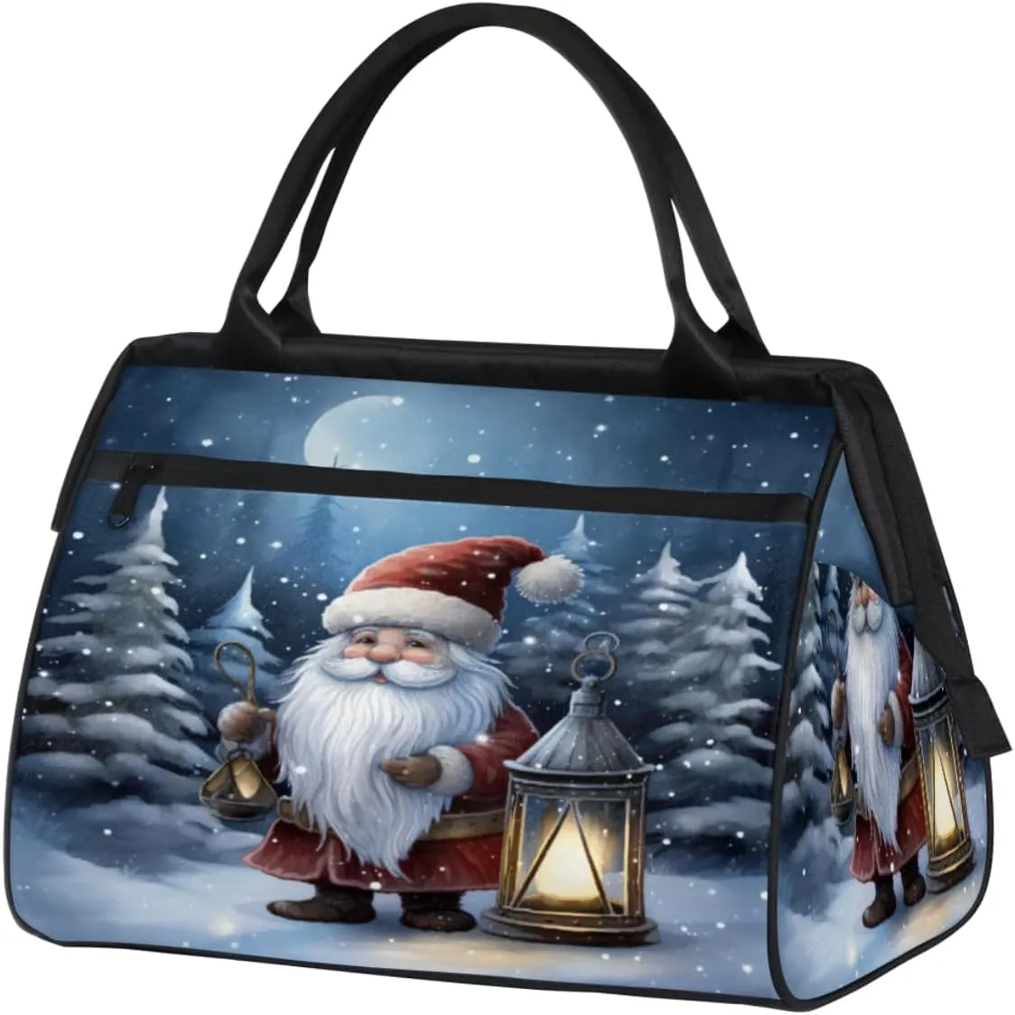 Christmas Santa Snowflakes Lamp Gym Bag for Women Men, Travel Sports Duffel Bag with Trolley Sleeve, Waterproof Sports Gym Bag Weekender Overnight Bag Carry On Tote Bag for Travel Gym Sport