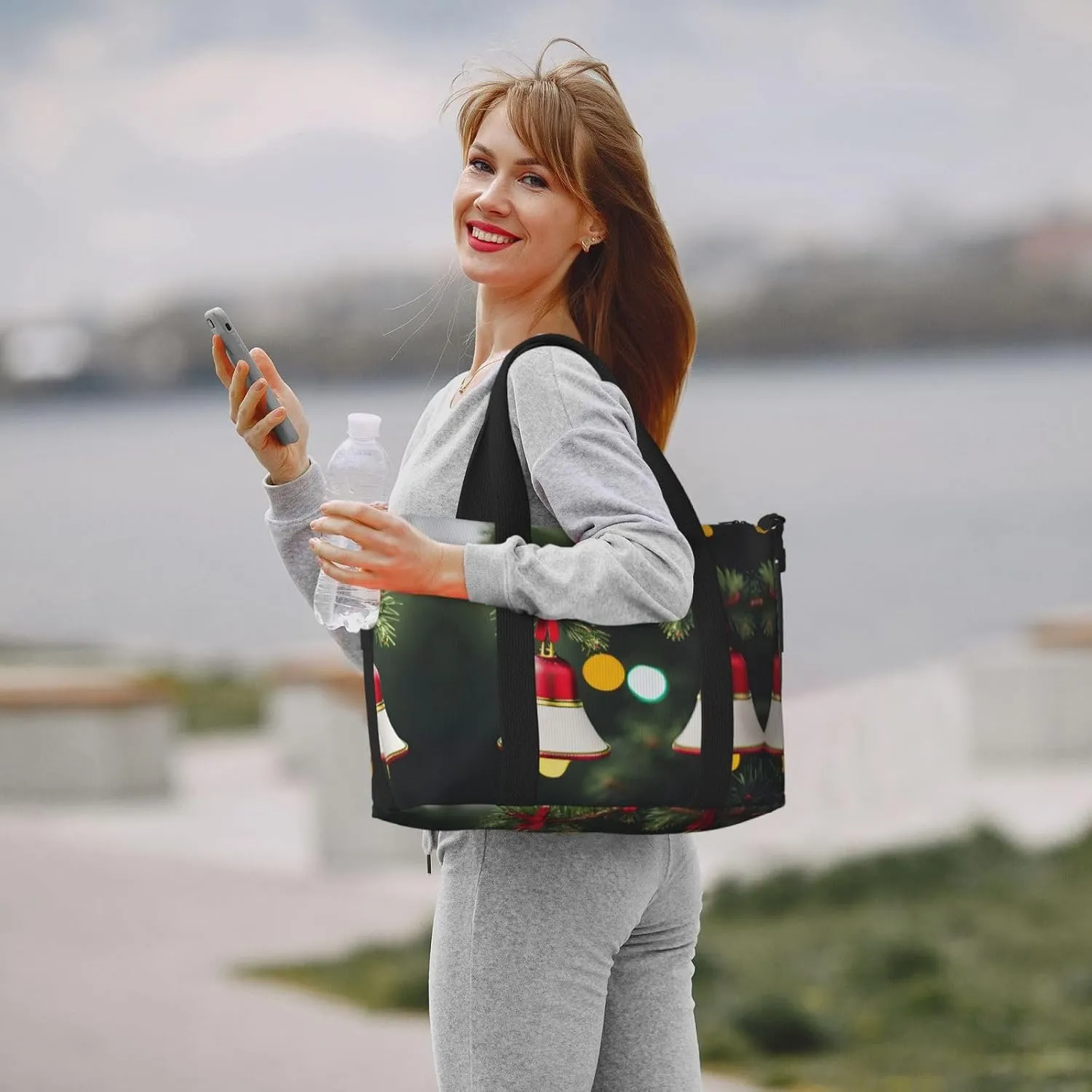 Christmas Tree And Bell Small Duffel Bag Foldable Travel Bag Weekender Bag Overnight Gym Hospital Bags For Women&Men