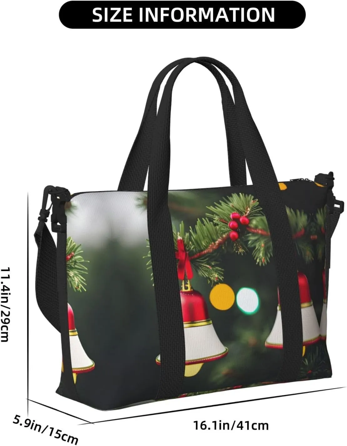Christmas Tree And Bell Small Duffel Bag Foldable Travel Bag Weekender Bag Overnight Gym Hospital Bags For Women&Men