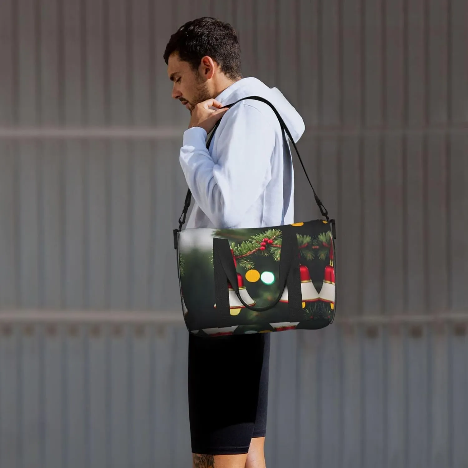 Christmas Tree And Bell Small Duffel Bag Foldable Travel Bag Weekender Bag Overnight Gym Hospital Bags For Women&Men