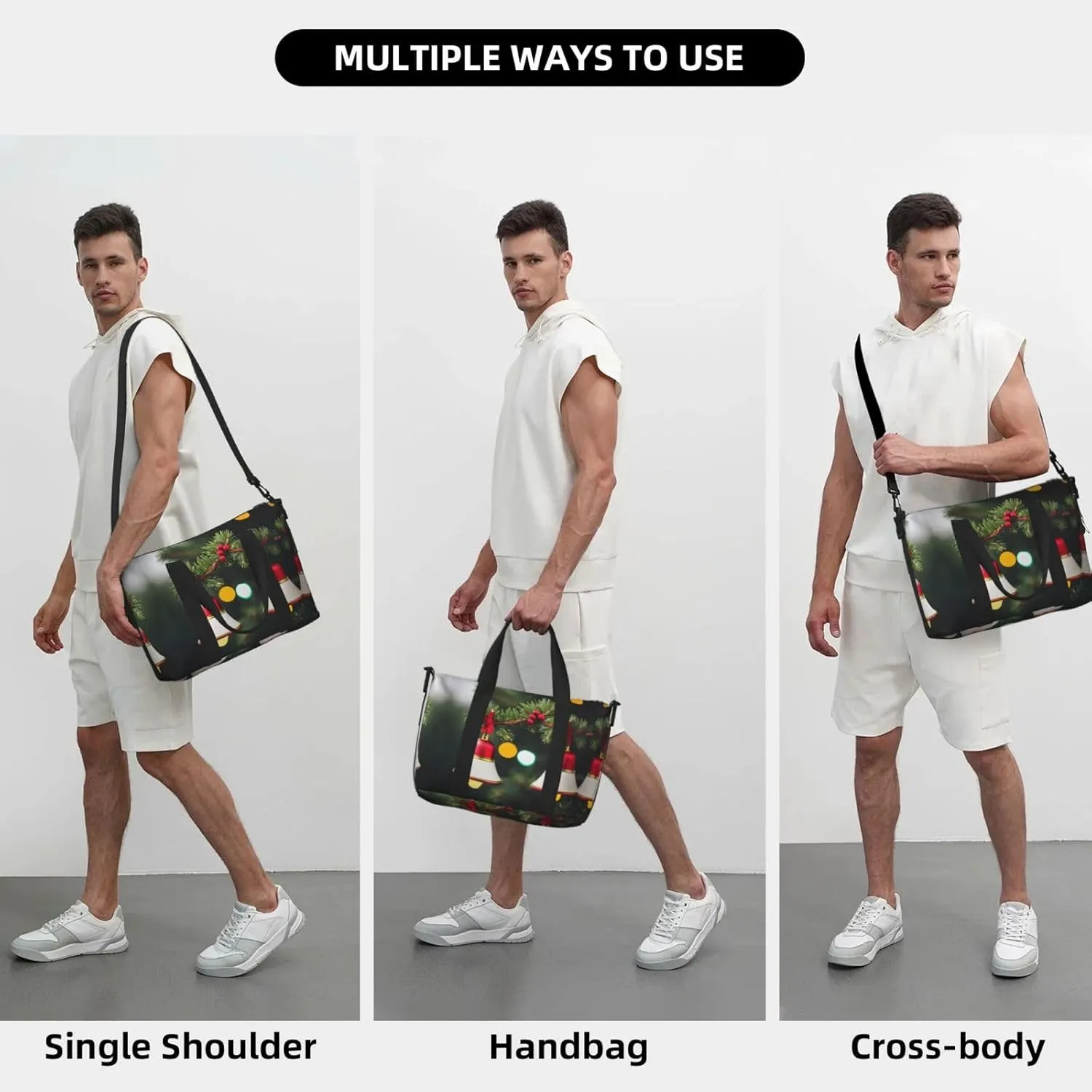 Christmas Tree And Bell Small Duffel Bag Foldable Travel Bag Weekender Bag Overnight Gym Hospital Bags For Women&Men