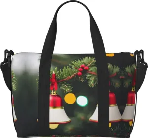 Christmas Tree And Bell Small Duffel Bag Foldable Travel Bag Weekender Bag Overnight Gym Hospital Bags For Women&Men