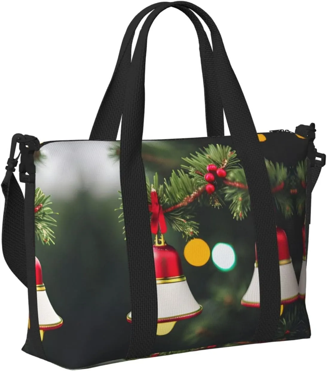 Christmas Tree And Bell Small Duffel Bag Foldable Travel Bag Weekender Bag Overnight Gym Hospital Bags For Women&Men