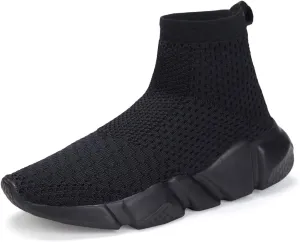 CHUI Boys Girls Breathable Sneakers Kids Hightop Shoes Mesh Lightweight Casual Slip-On Athletic Running Walking Shoes (Little Kid/Big Kid) Full Black Size 2 M US