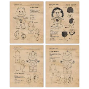 Classic Care Bears Patent Prints, 4 (8x10) Unframed Photos, Wall Art Decor Gift for Home Office Bedroom Children Family Game Room School Student Teacher Coach Movies Cartoon Animals Friend Toys Fans