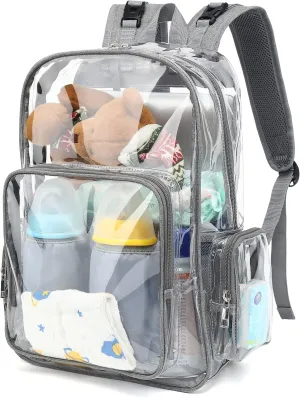 Clear Diaper Bag Backpack for Baby Girls Boys, Mom Nappy Bags for Women (Grey)