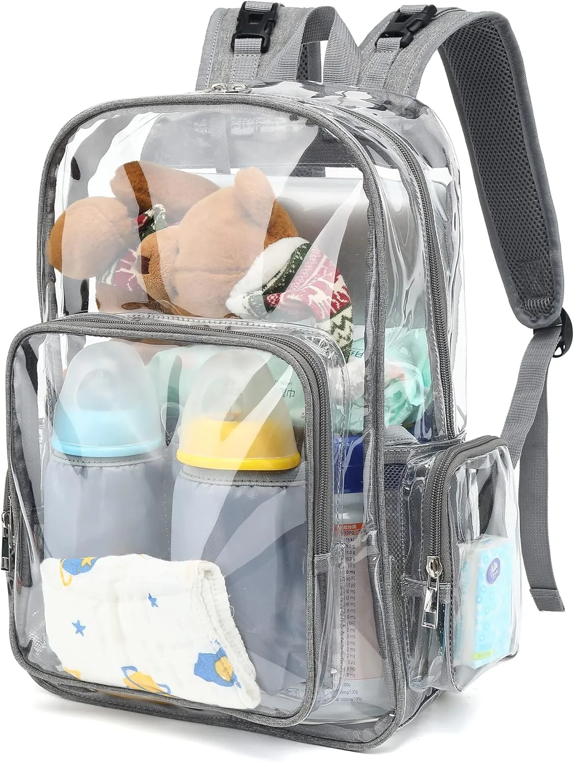 Clear Diaper Bag Backpack for Baby Girls Boys, Mom Nappy Bags for Women (Grey)