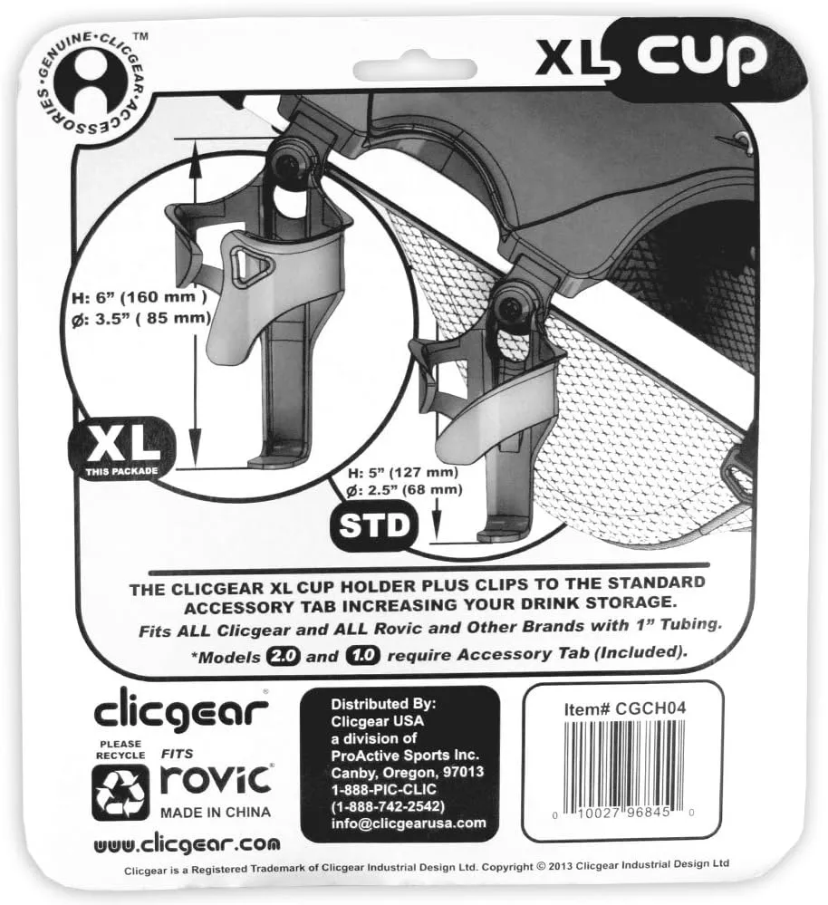 Clicgear Golf Trolley Cup Holder XL, Black