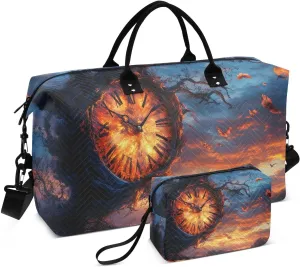 Clock Tree Sunset Duffel Bag for Traveling, Travel Bag Gym Bag, with Multiple Interior Pockets Shoulder Weekender Bag for Women Men with Toiletry Bag 20.5L x 7.9W x 13.8H