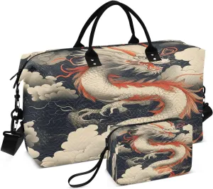 Cloudy Sky Dragon Travel Duffel Bag, Shoulder Weekender Overnight Bags - Large Gym Bag with Wet Pocket