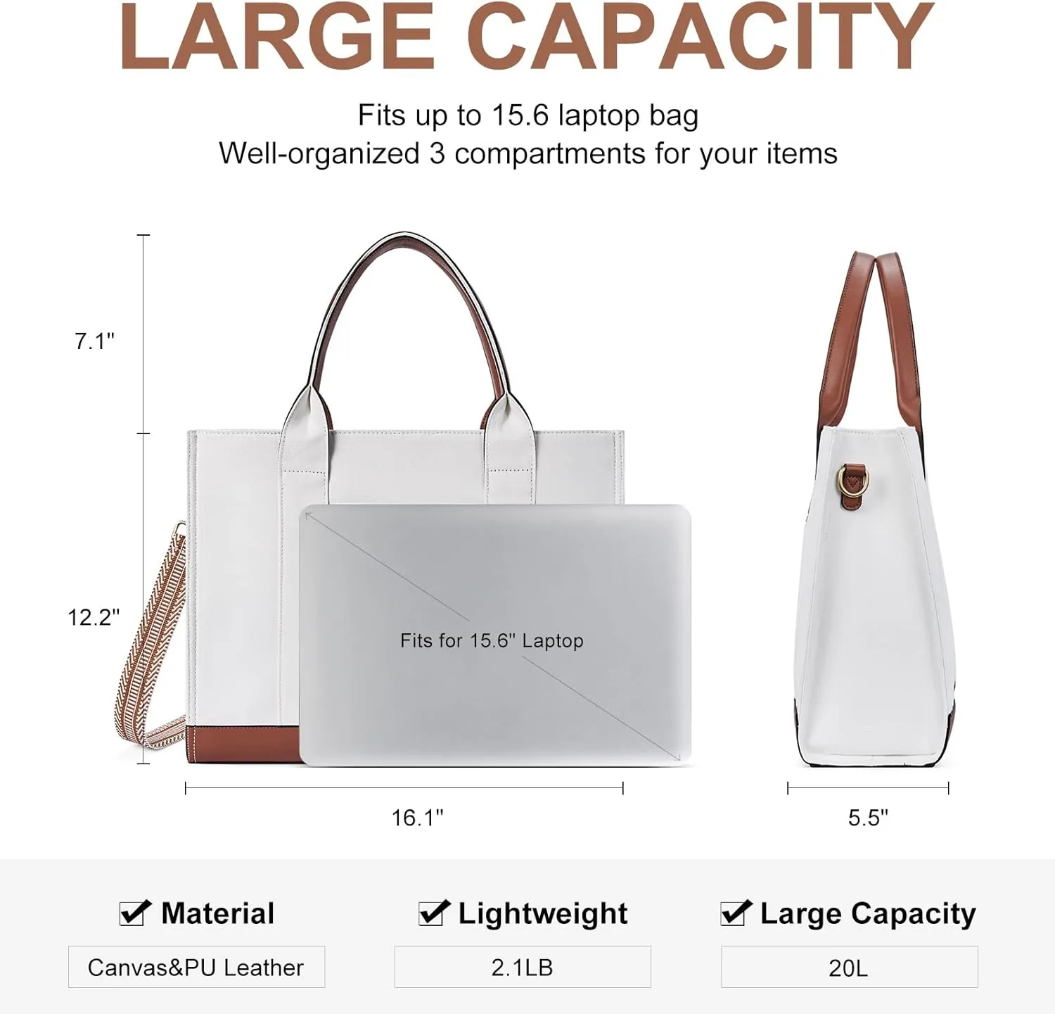 CLUCI Laptop Tote Bag for women 15.6 inch Computer Briefcase Leather Work Shoulder Bags Handbag for Office,School,Travel