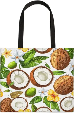 Coconuts Tropical Leaves Flowers Canvas Tote Bag for Women Men Stylish Tote Handbag Shoulder Bag Reusable Grocery Bag