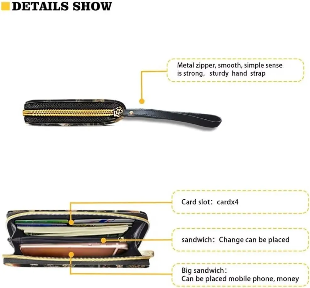Coldinair Womens Wallet Vintage Mushroom RFID Blocking Handbag Purse PU Leather Zip Around Wallets Large Capacity Long Purse Credit Card Clutch Bag Wristlet Strap
