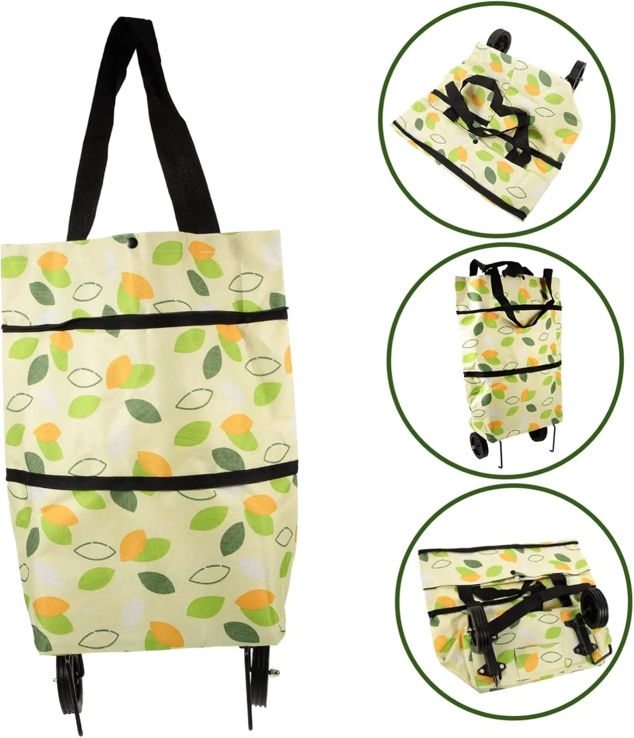 Collapsible Trolley Bag Large Capacity Shopping Grocery Pouch with Wheel Reusable Folding for Home Travel Daily Use