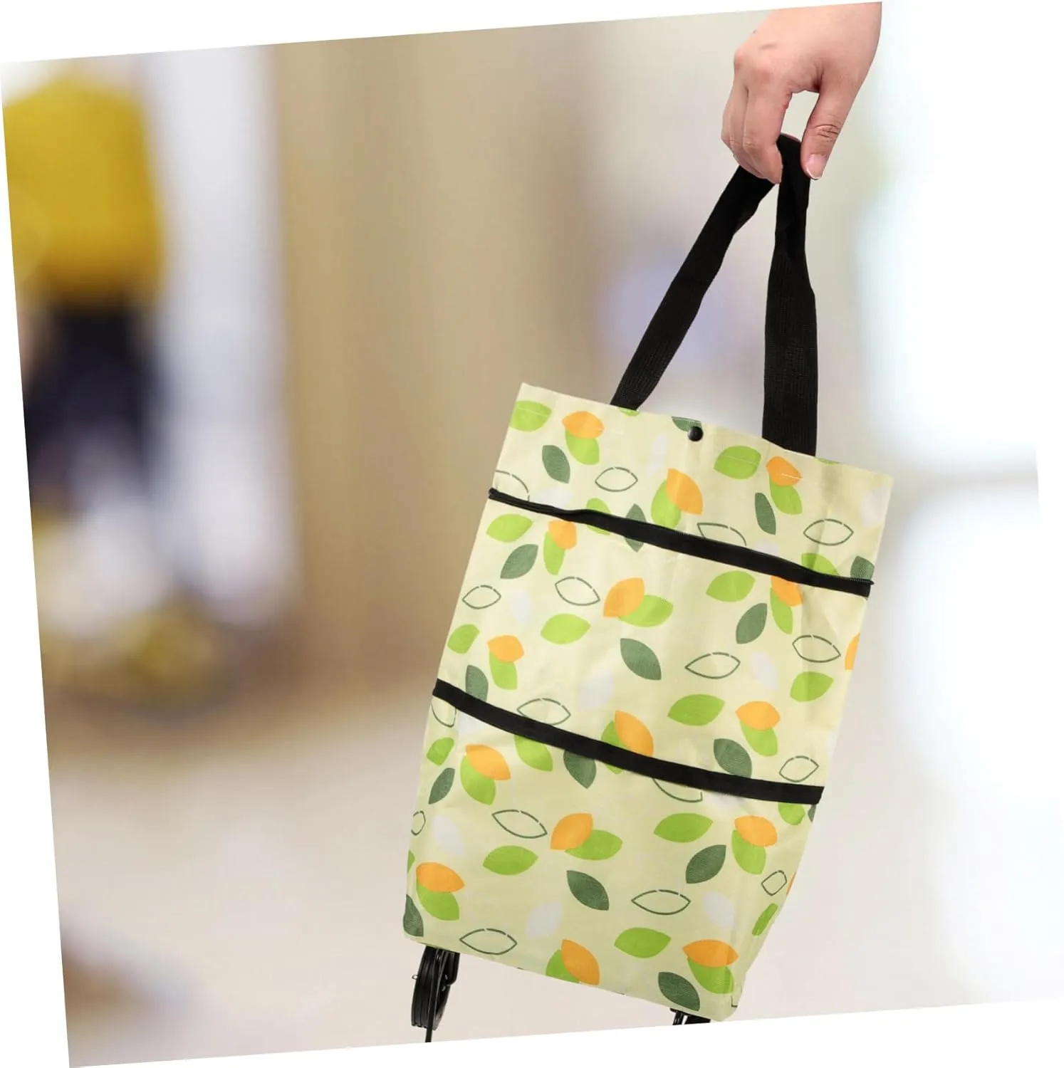 Collapsible Trolley Bag Large Capacity Shopping Grocery Pouch with Wheel Reusable Folding for Home Travel Daily Use