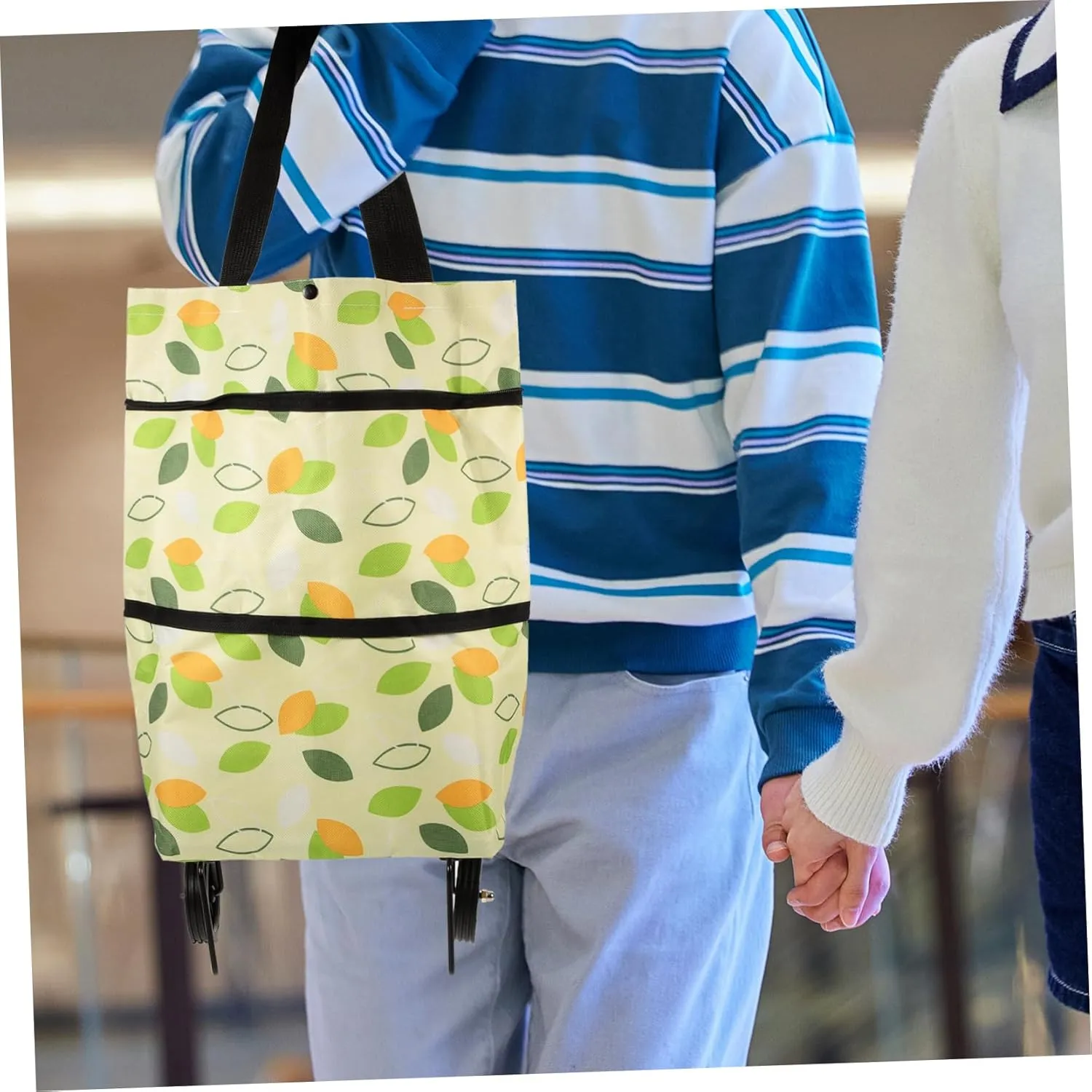 Collapsible Trolley Bag Large Capacity Shopping Grocery Pouch with Wheel Reusable Folding for Home Travel Daily Use