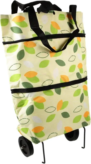 Collapsible Trolley Bag Large Capacity Shopping Grocery Pouch with Wheel Reusable Folding for Home Travel Daily Use