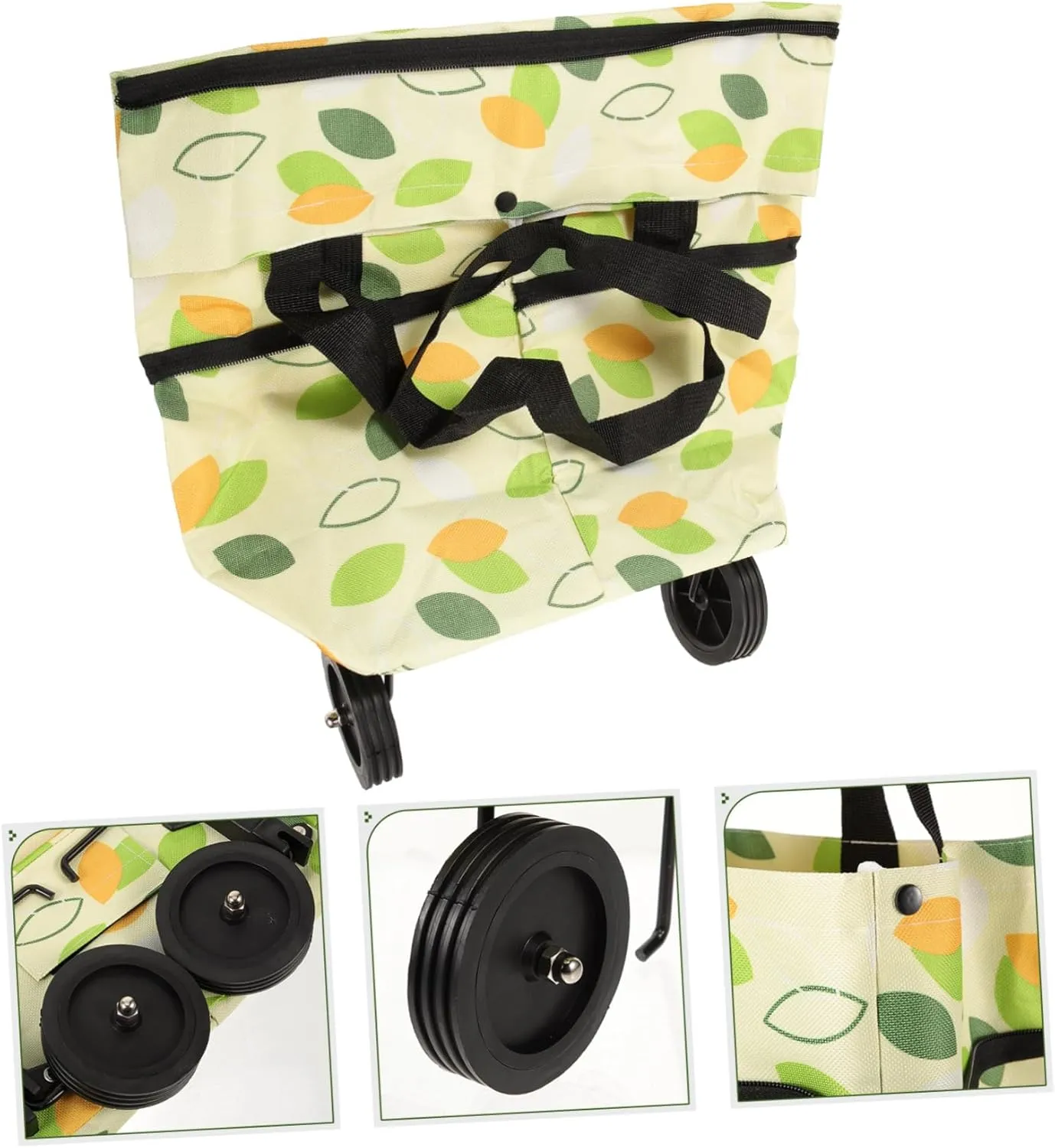 Collapsible Trolley Bag Large Capacity Shopping Grocery Pouch with Wheel Reusable Folding for Home Travel Daily Use
