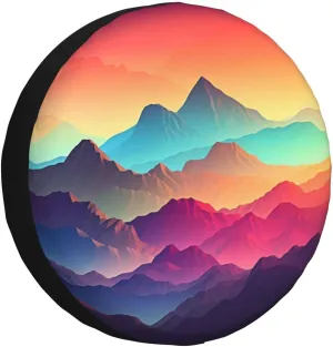 Color Mountain Gradient Tire Cover Outdoor Waterproof Snow Sun Rain Wheel Cover Portable Wheel Bags Camper Spare Tire Cover Universal Car Tire Protectors for Trailer RV SUV