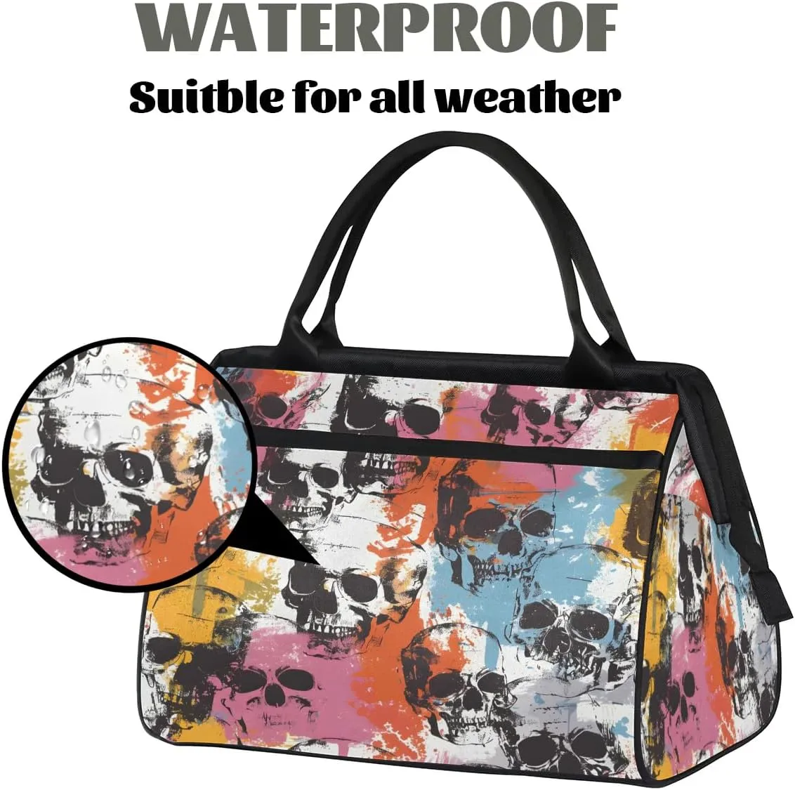 Color Skull Travel Duffel Bag Sports Tote Gothic Skeleton Gym Bag Carry on Weekender Overnight Bag for Women and Men