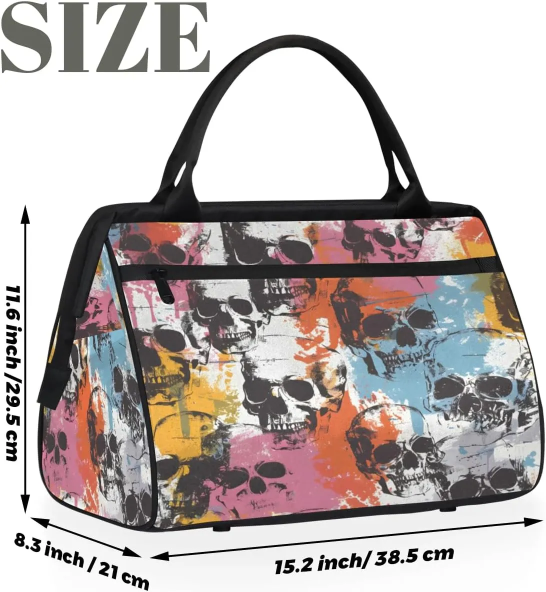 Color Skull Travel Duffel Bag Sports Tote Gothic Skeleton Gym Bag Carry on Weekender Overnight Bag for Women and Men