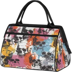 Color Skull Travel Duffel Bag Sports Tote Gothic Skeleton Gym Bag Carry on Weekender Overnight Bag for Women and Men