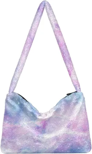Colored Ink Fluffy Furry Tote Bag Large Fuzzy Cute Plush Bag Women Shoulder Handbag Purse for Autumn and Winter Multicolor 1