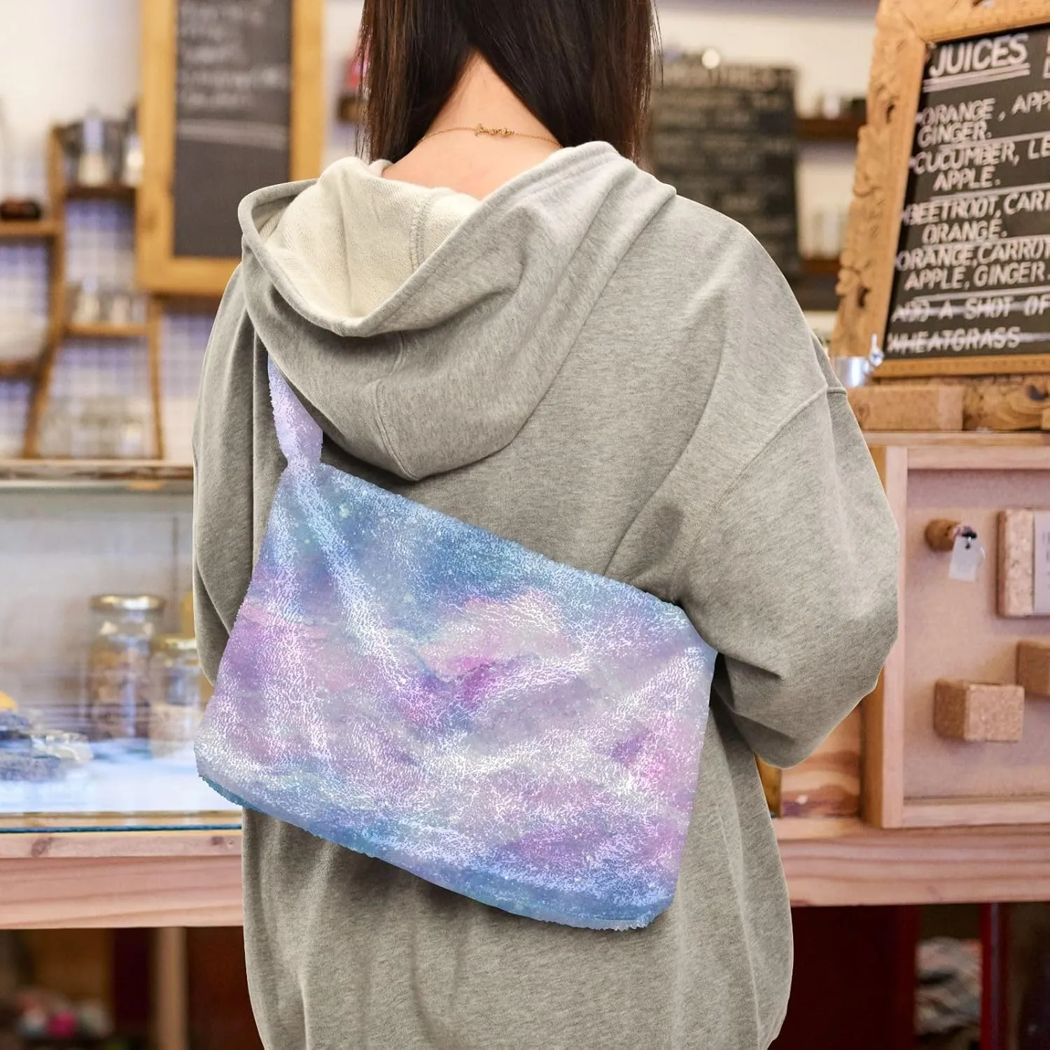 Colored Ink Fluffy Furry Tote Bag Large Fuzzy Cute Plush Bag Women Shoulder Handbag Purse for Autumn and Winter Multicolor 1