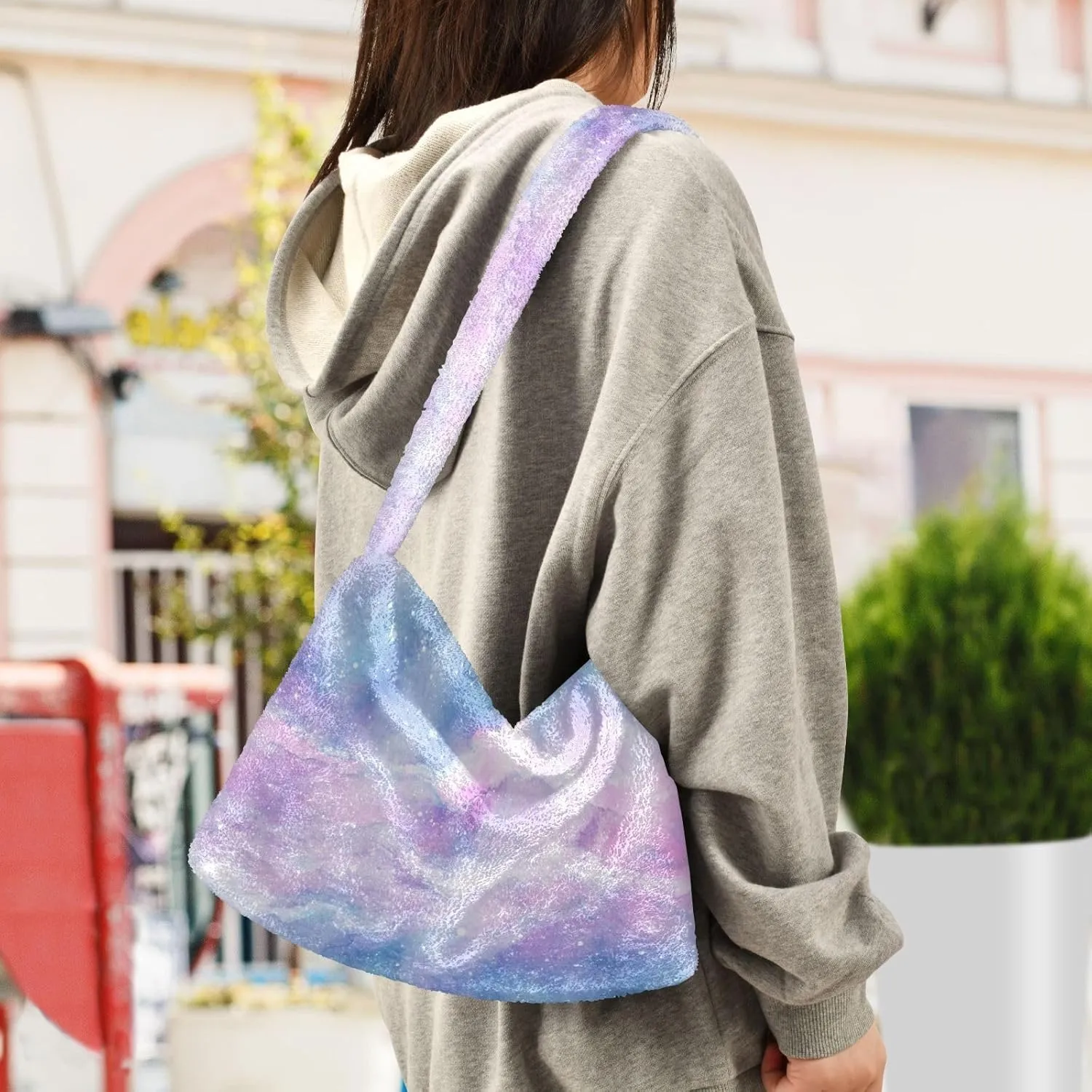 Colored Ink Fluffy Furry Tote Bag Large Fuzzy Cute Plush Bag Women Shoulder Handbag Purse for Autumn and Winter Multicolor 1
