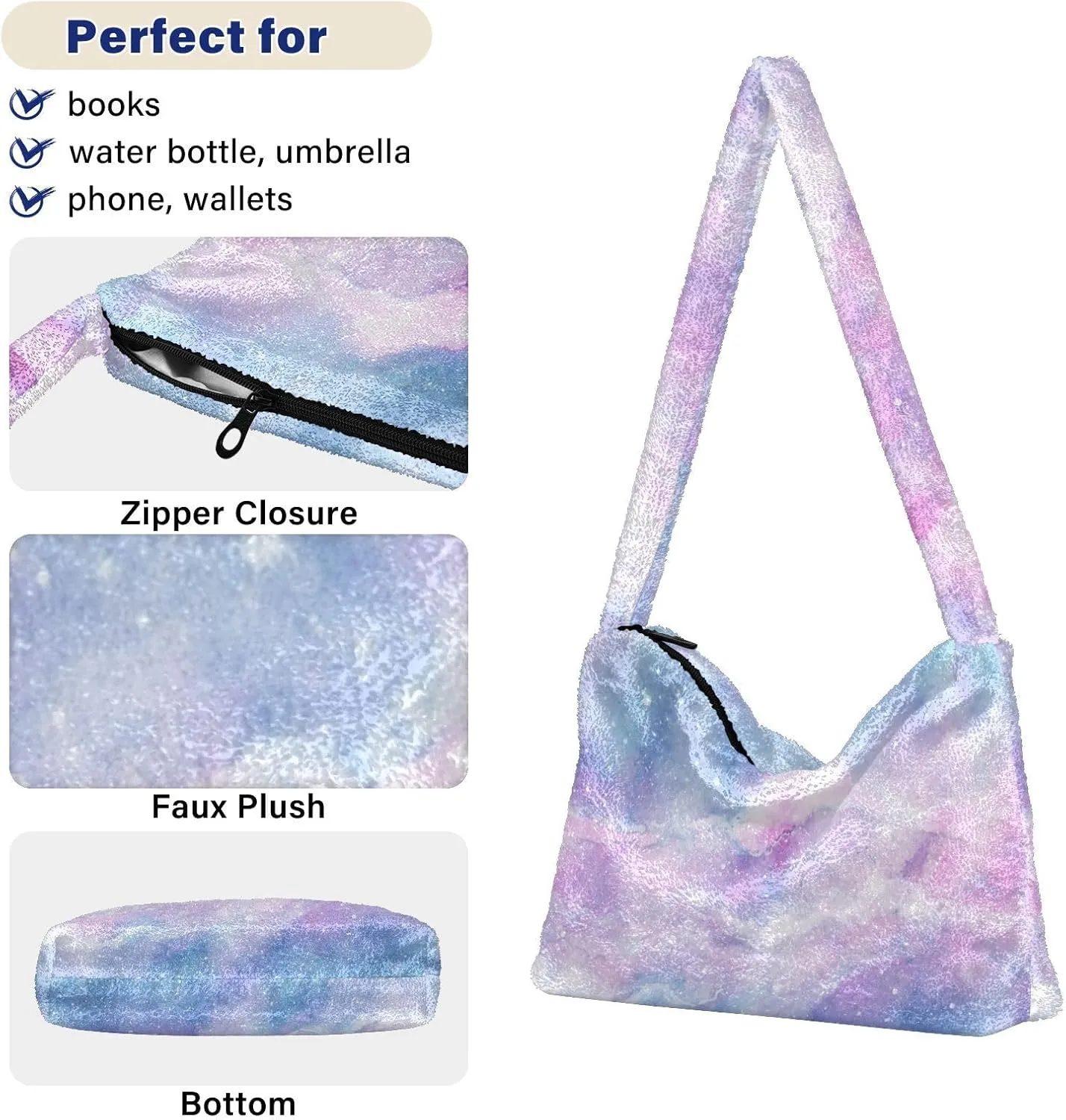 Colored Ink Fluffy Furry Tote Bag Large Fuzzy Cute Plush Bag Women Shoulder Handbag Purse for Autumn and Winter Multicolor 1