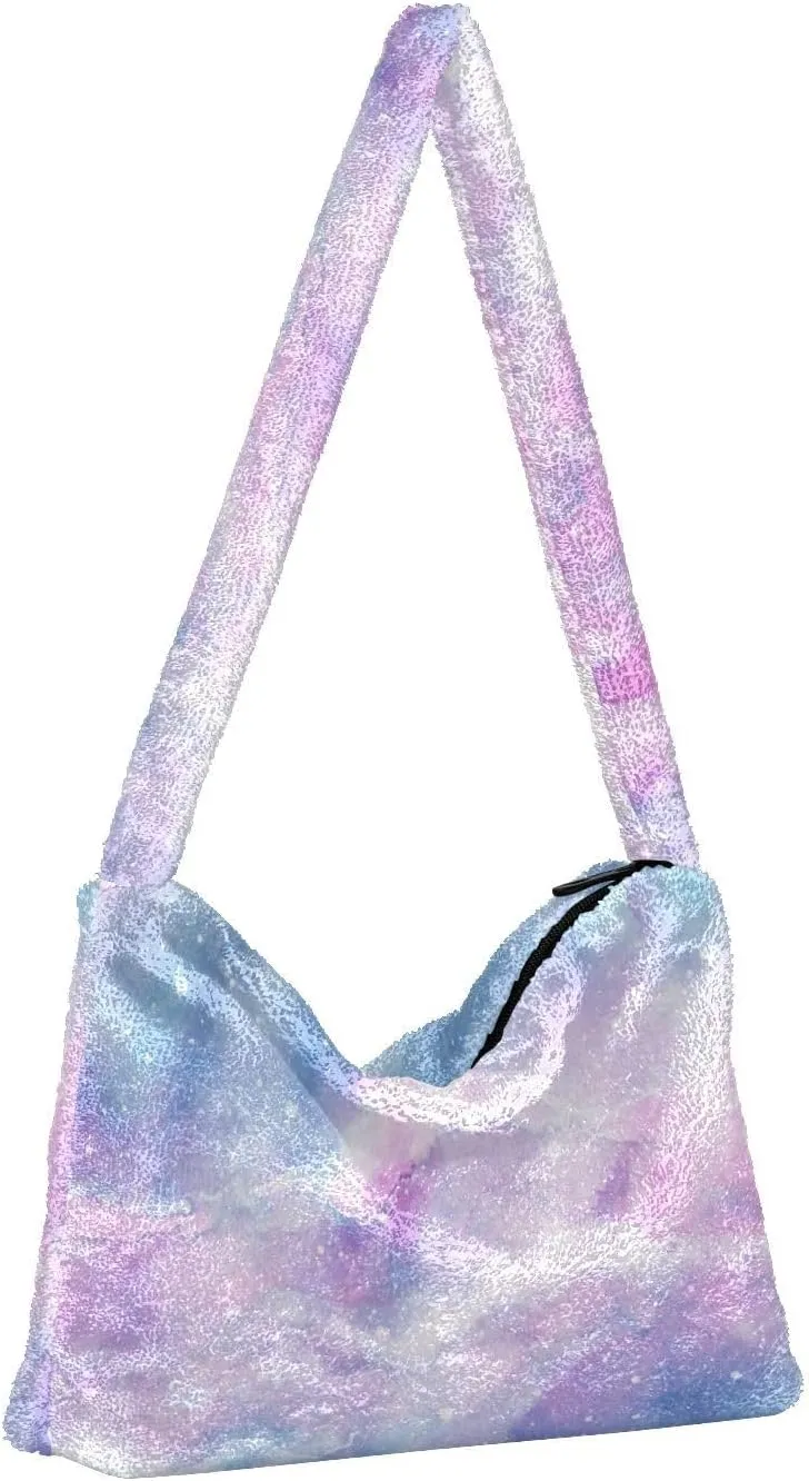 Colored Ink Fluffy Furry Tote Bag Large Fuzzy Cute Plush Bag Women Shoulder Handbag Purse for Autumn and Winter Multicolor 1