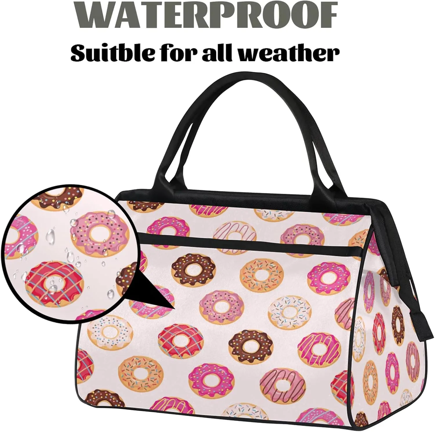 Colorful Donuts Travel Duffel Bag Gym Tote Bag for Women Men Waterproof Weekend Overnight Bag Carry On Tote Luggage with Pocket Personal Item Bags Sports Bag fit Travel Sports Gym Yoga