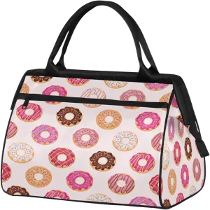 Colorful Donuts Travel Duffel Bag Gym Tote Bag for Women Men Waterproof Weekend Overnight Bag Carry On Tote Luggage with Pocket Personal Item Bags Sports Bag fit Travel Sports Gym Yoga