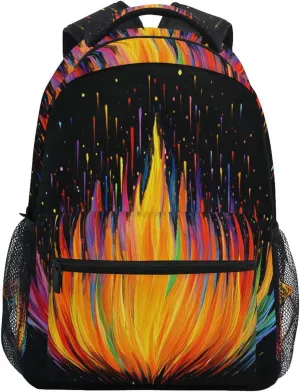 Colorful Flames Backpack 3rd 4th 5th Grade School Bookbag Travel Laptop Daypack Bag Purse for Boys Girls Teens