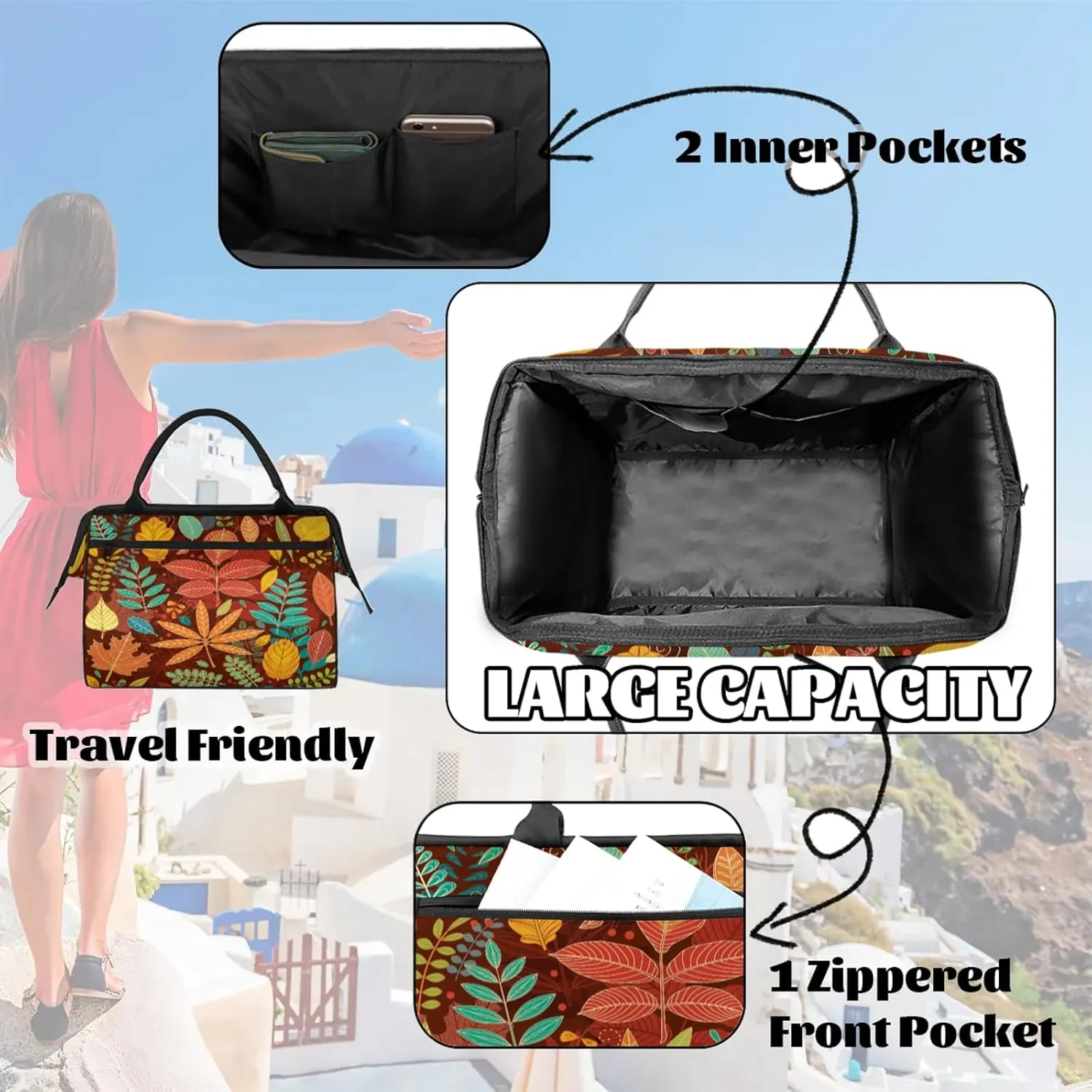 Colorful Leaves Abstract Travel Duffel Bag Gym Tote Bag for Women Men Waterproof Weekend Overnight Bag Carry On Tote Luggage with Pocket Personal Item Bags Sports Bag fit Travel Sports Gym Yoga