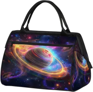 Colorful Planet Rings Space Travel Duffle Bag, Waterproof Duffel Bag Weekender Overnight Carry On Bag Lightweight Sport Gym Bag for Men Women