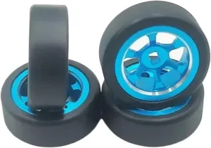 Compatible with Wltoys K969 K989 for Kyosho 1/28 Rc for Model Car Metal 4pcs Rim Wheel 5 Spoke Drift Tire Upgrade Parts RC Wheel Tires(Blue)