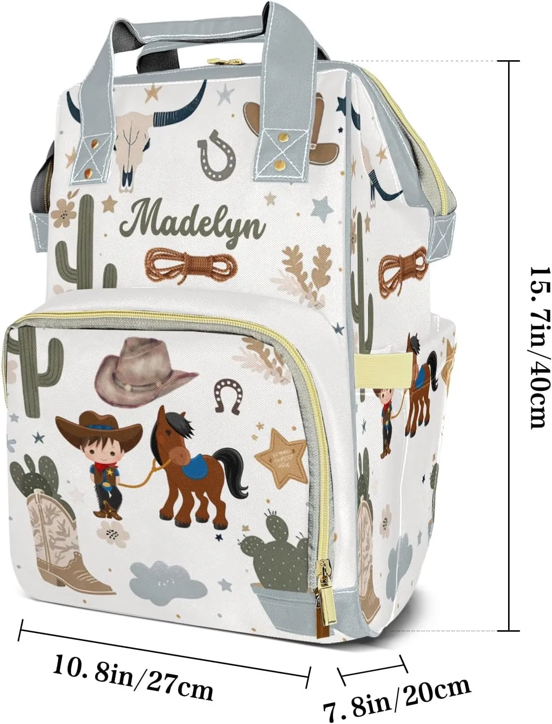 Cool Cowboy Horse Wild Western Personalized Large Capacity Diaper Bags,Custom Name Backpack Casual Daypack Bag Nappy Bag Gifts