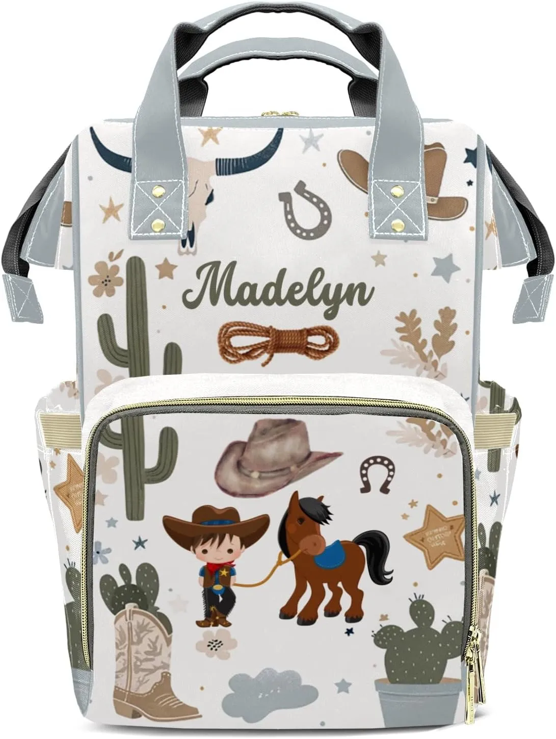 Cool Cowboy Horse Wild Western Personalized Large Capacity Diaper Bags,Custom Name Backpack Casual Daypack Bag Nappy Bag Gifts