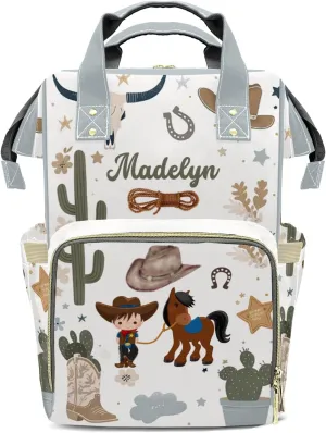 Cool Cowboy Horse Wild Western Personalized Large Capacity Diaper Bags,Custom Name Backpack Casual Daypack Bag Nappy Bag Gifts