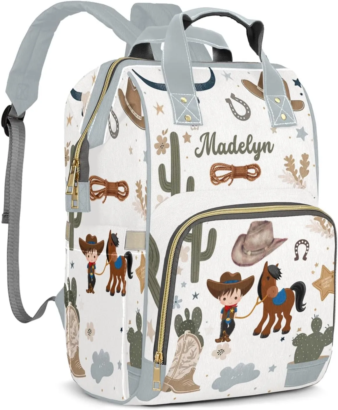 Cool Cowboy Horse Wild Western Personalized Large Capacity Diaper Bags,Custom Name Backpack Casual Daypack Bag Nappy Bag Gifts