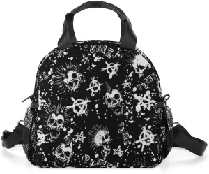 Cool Gothic Punk Skull Adjustable Shoulder Strap Insulated And Leak Proof Premium Lunch Bag Unisex