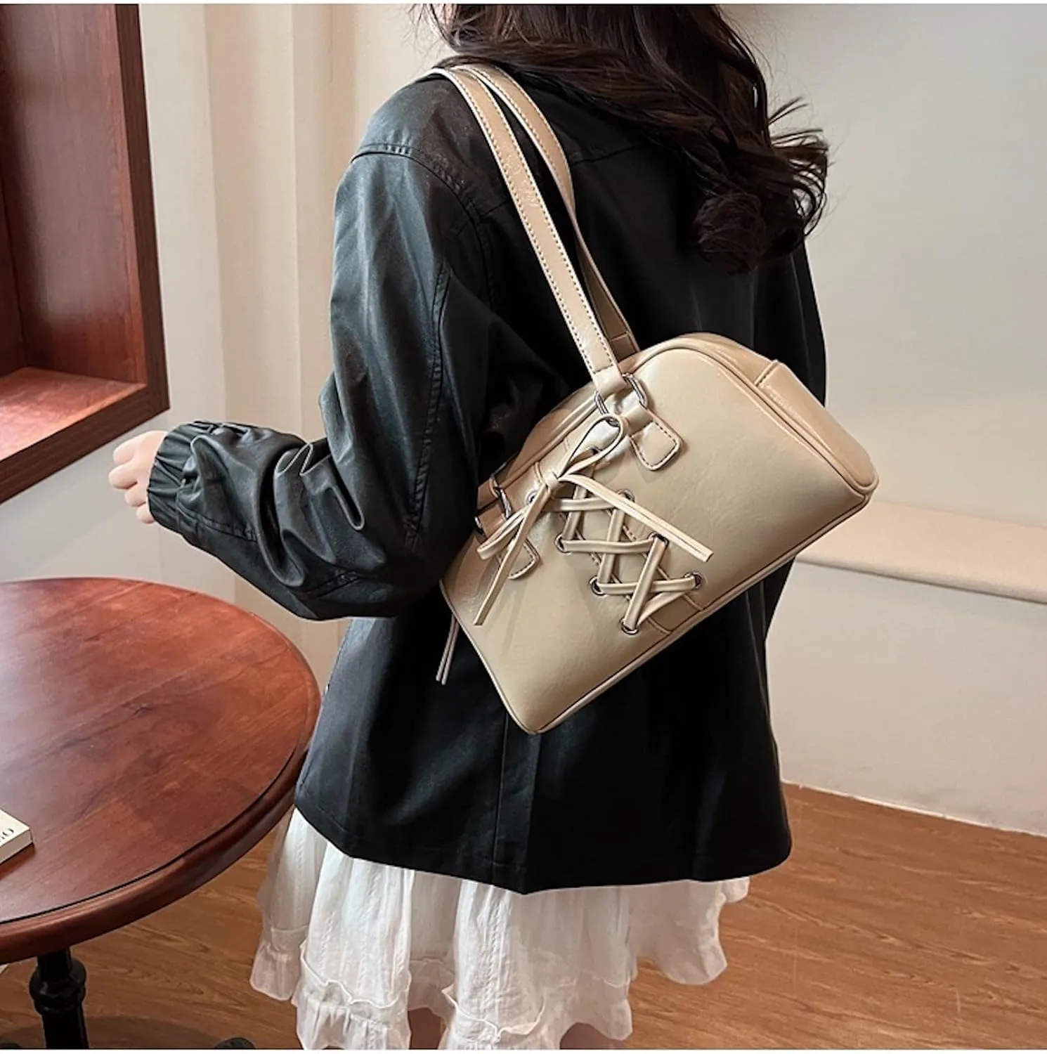 Coquette Leather Shoulder Purse Bow Tie Balletcore Boston Bag Handbag Women Trendy Purse 2025