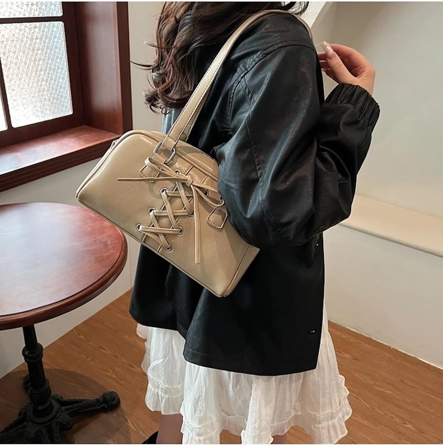 Coquette Leather Shoulder Purse Bow Tie Balletcore Boston Bag Handbag Women Trendy Purse 2025