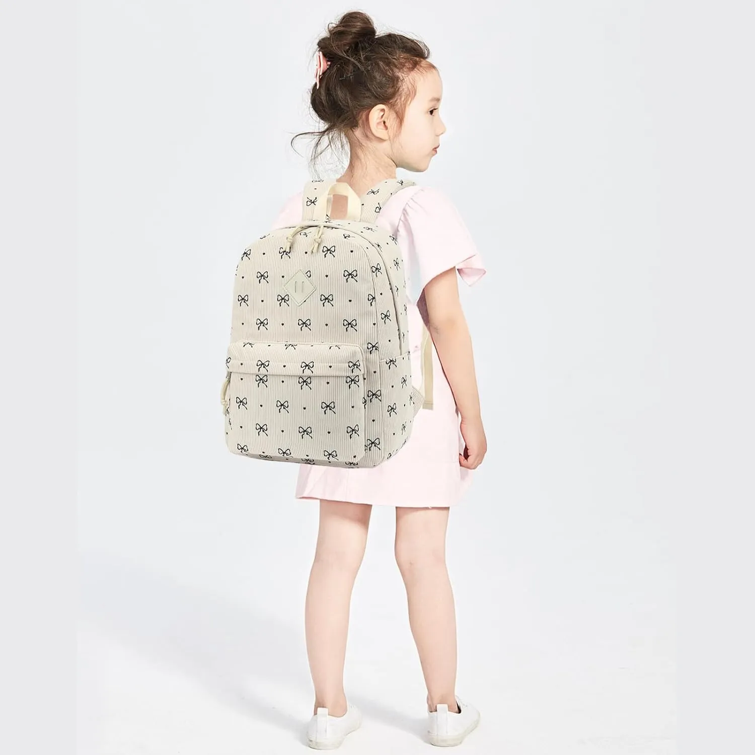 Corduroy Girls School Backpack - Teen Bookbags Kids Elementary Middle School Bookbags Women Travel Daypack (Bow Tie)