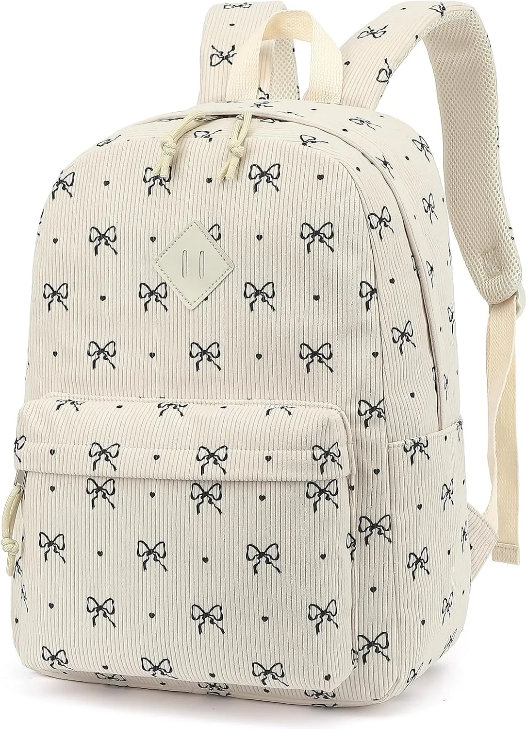Corduroy Girls School Backpack - Teen Bookbags Kids Elementary Middle School Bookbags Women Travel Daypack (Bow Tie)