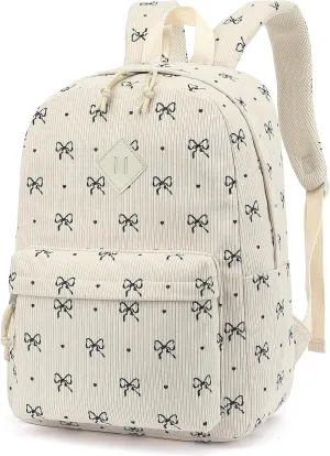 Corduroy Girls School Backpack - Teen Bookbags Kids Elementary Middle School Bookbags Women Travel Daypack (Bow Tie)