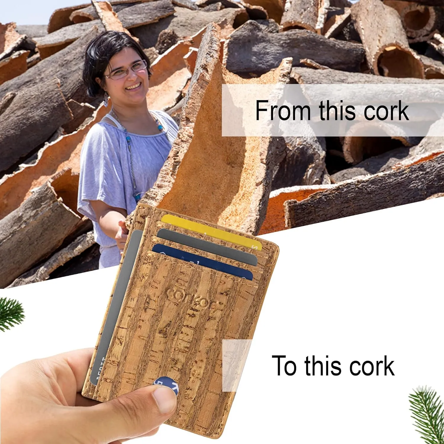 Cork Front Pocket Wallet – Cork Wallet - Vegan Leather – Cruelty Free - Eco Friendly - Black